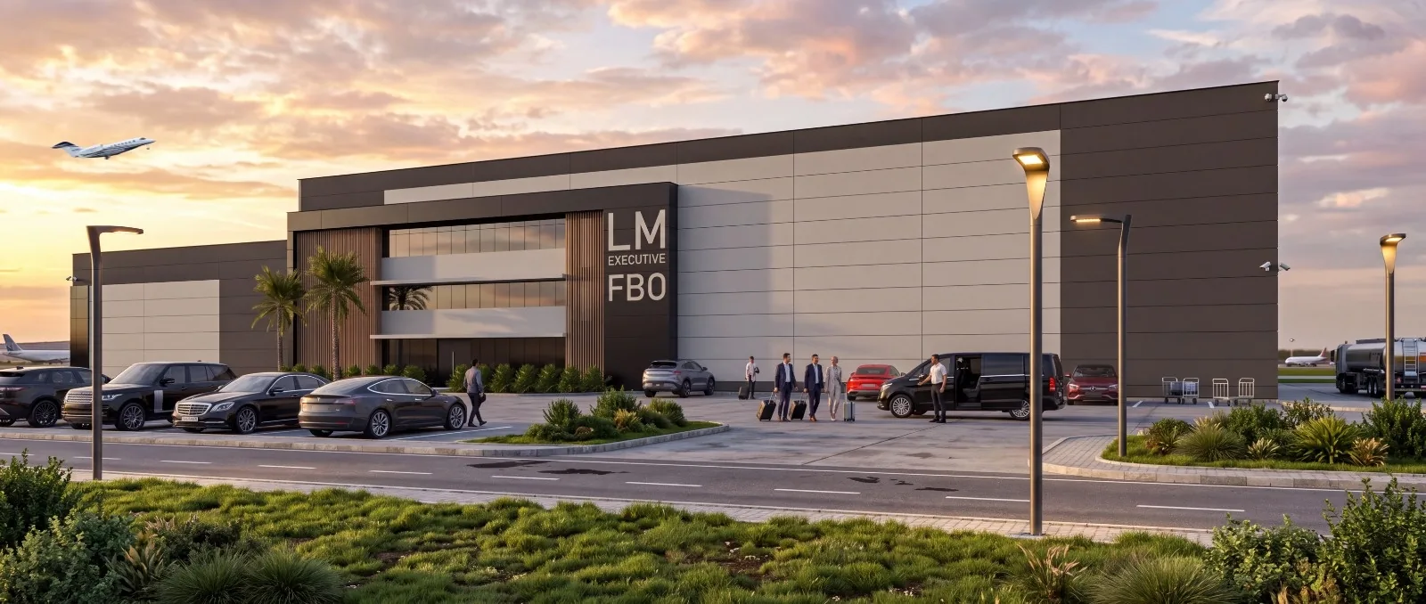 Rendering of the FBO entrance at sunset