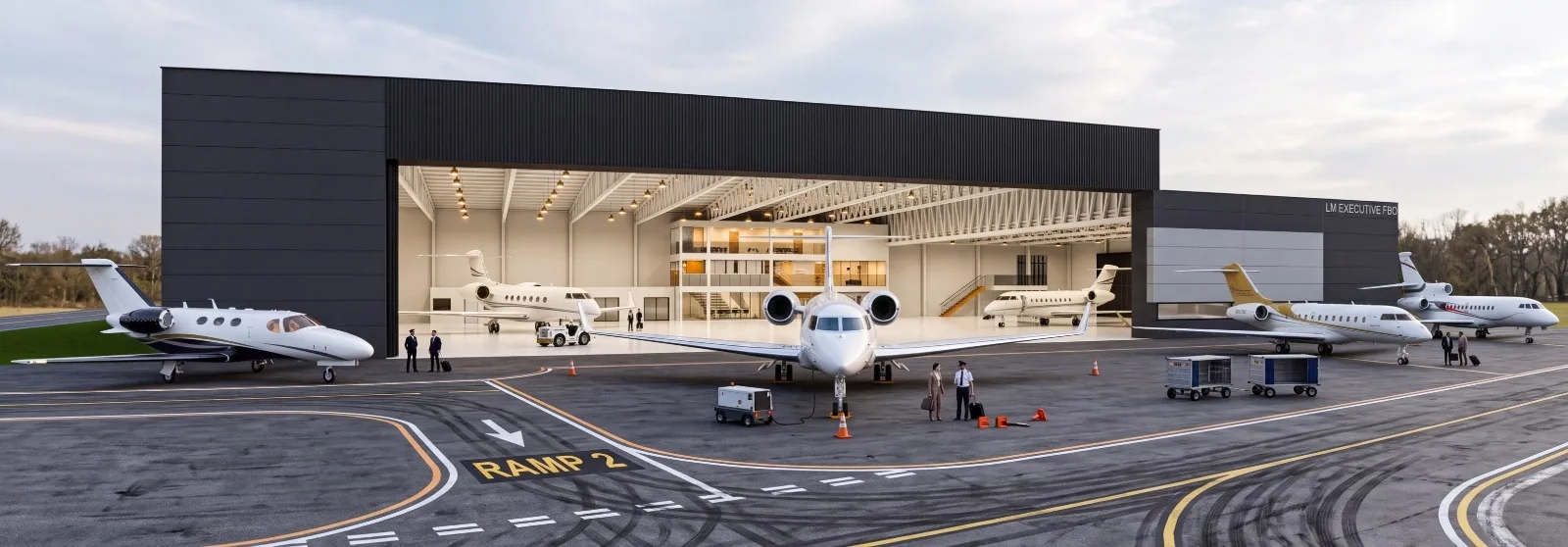 Rendering of the hangar front and ramp